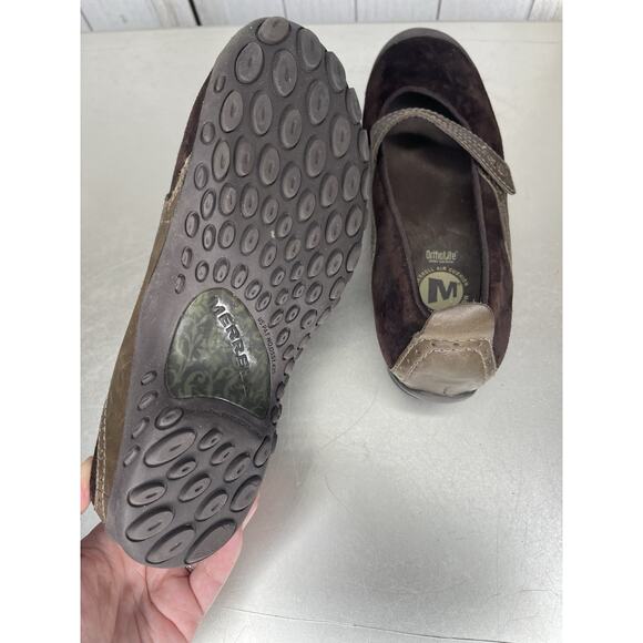 Merrell Shoes Women’s Brown Suede Plaza Bandeau Mary Jane Slip On Wedge Size 7.5 - Picture 5 of 7
